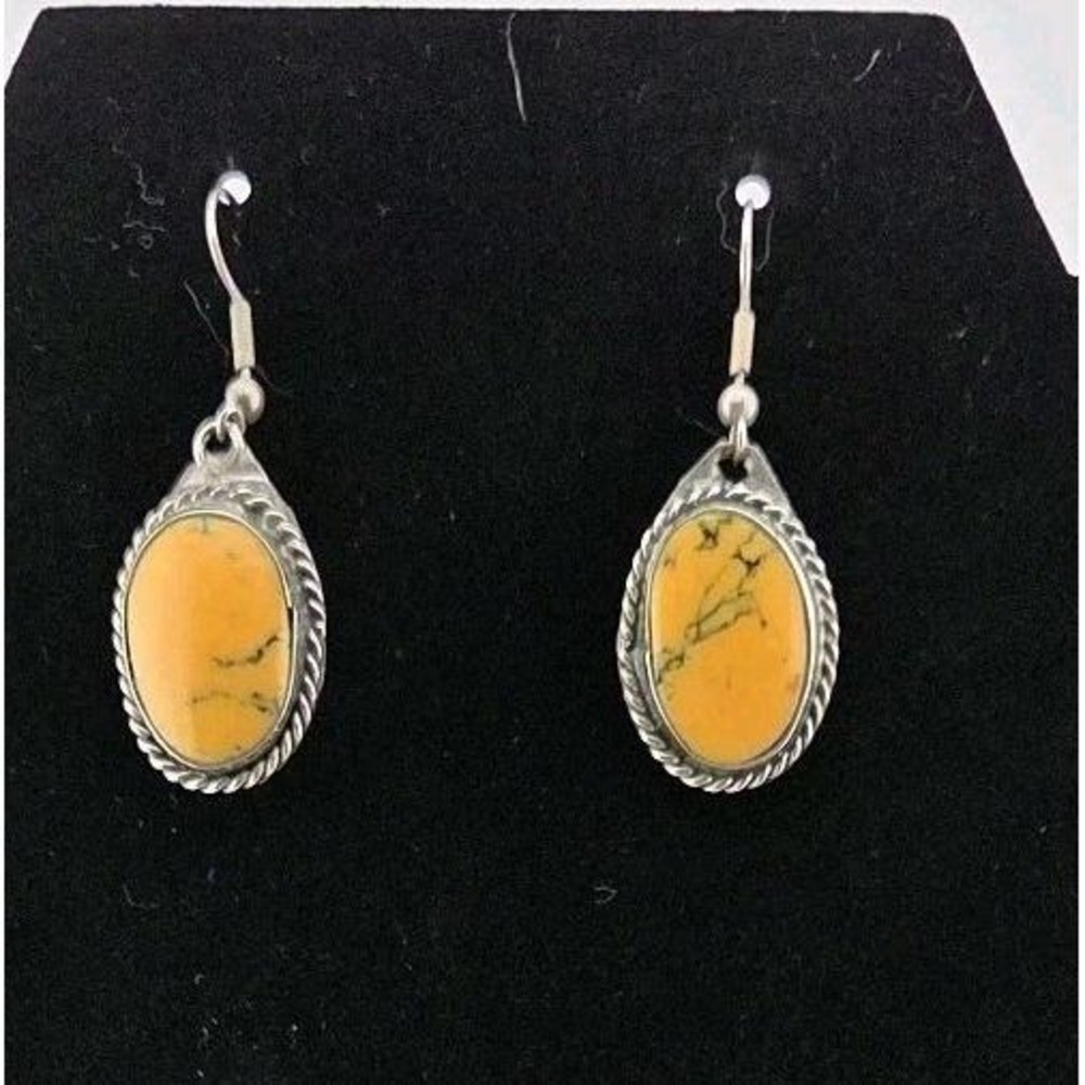 Southwestern Navajo‎ Sterling Silver & Bumblebee Jasper Drop Earrings